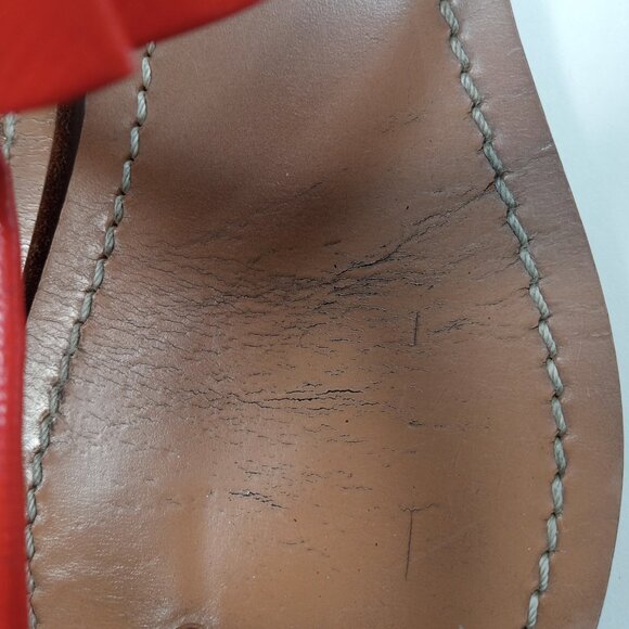 Tory Burch Flat Patent Leather Thong Sandals Women Flip Flop Orange Logo US 7.5 - Picture 10 of 16